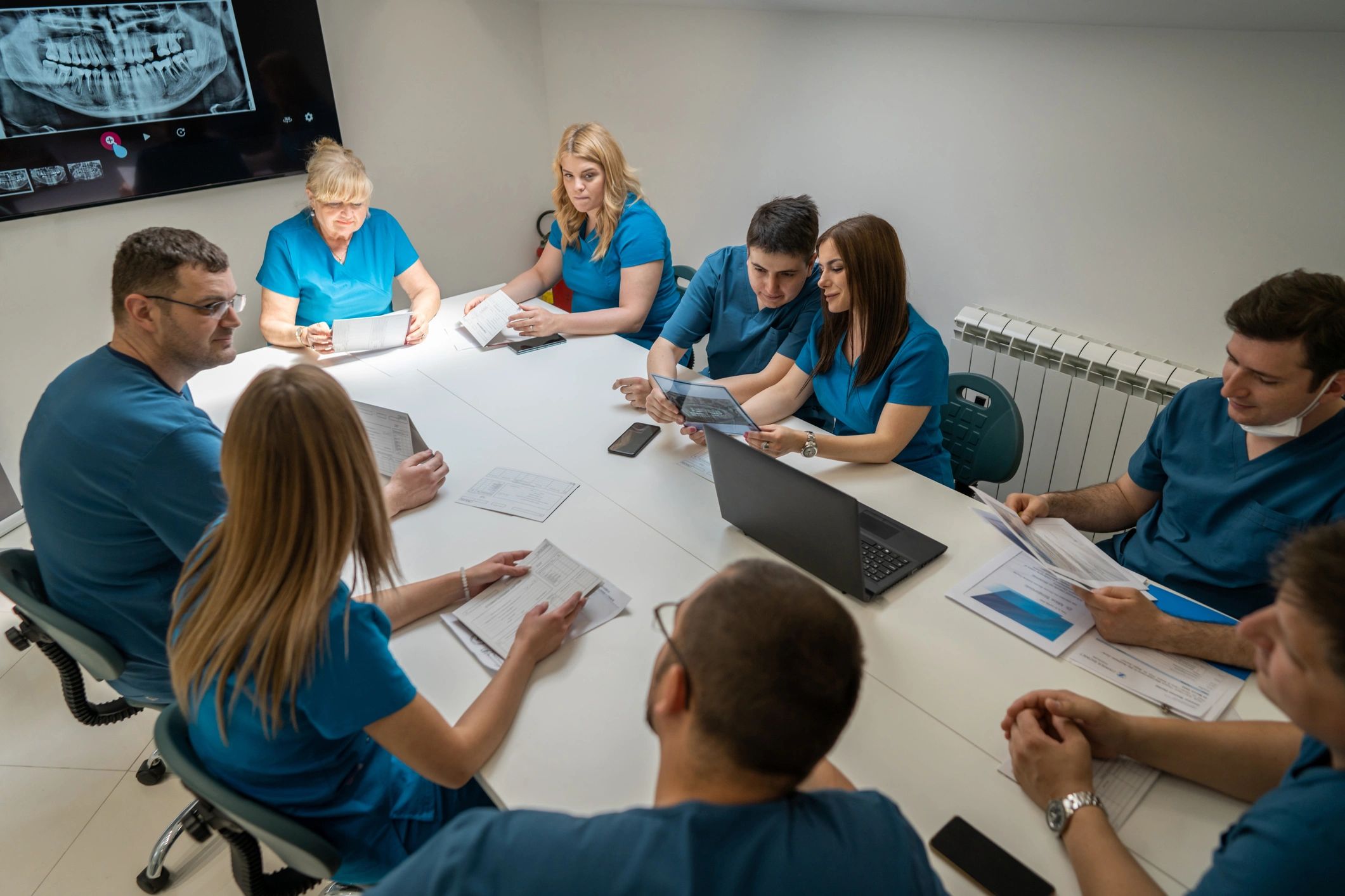 Healthcare team meeting in a clinic office
